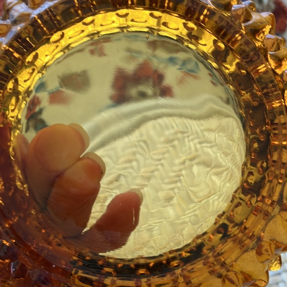 VINTAGE FENTON 5” AMBER ORANGE GLASS HOBNAIL AND RUFFLE TOP ASHTRAY- no decal - Picture 14 of 14